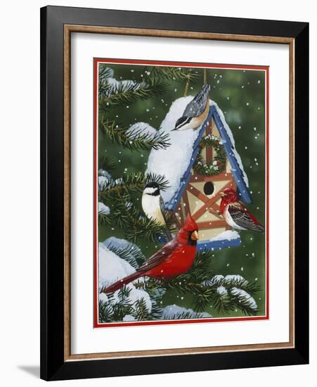 Birds at Feeder (Winter)-William Vanderdasson-Framed Giclee Print