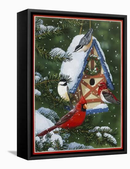 Birds at Feeder (Winter)-William Vanderdasson-Framed Premier Image Canvas