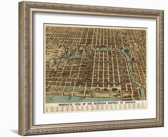 Birds Eye Chicago biz district-1898-Vintage Lavoie-Framed Giclee Print