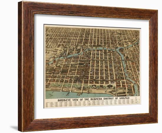 Birds Eye Chicago biz district-1898-Vintage Lavoie-Framed Giclee Print