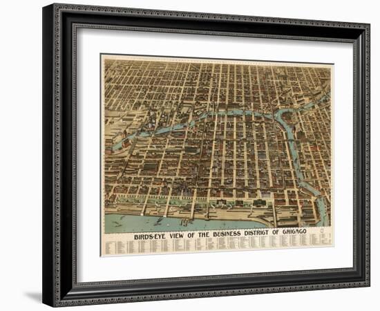 Birds Eye Chicago biz district-1898-Vintage Lavoie-Framed Giclee Print