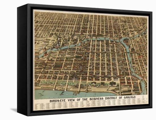 Birds Eye Chicago biz district-1898-Vintage Lavoie-Framed Premier Image Canvas