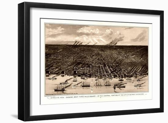 Birds Eye View Of Detroit Michigan 1889-Vintage Lavoie-Framed Giclee Print