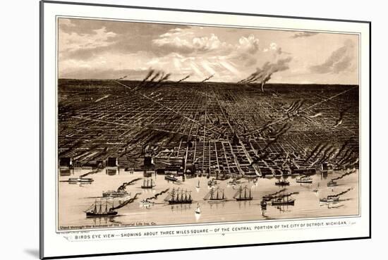 Birds Eye View Of Detroit Michigan 1889-Vintage Lavoie-Mounted Giclee Print