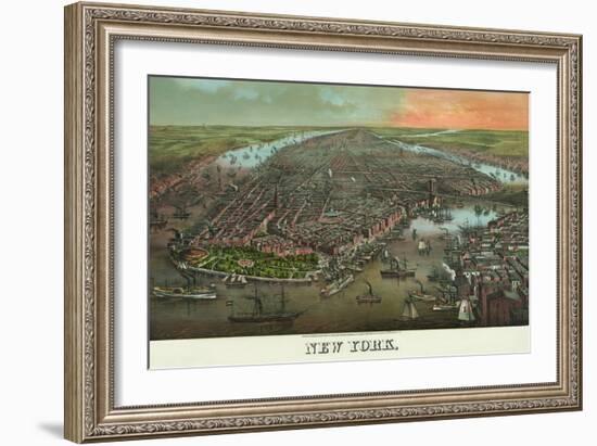 Birds-Eye View of Manhattan, New York-null-Framed Art Print