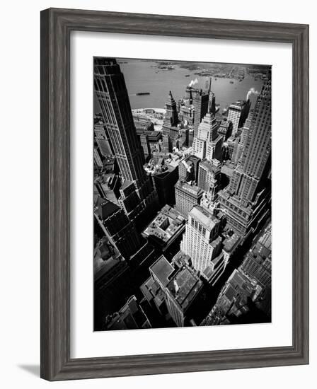 Birds Eye View of New York City Looking Southeast Downtown Towards Battery Park-Andreas Feininger-Framed Photographic Print