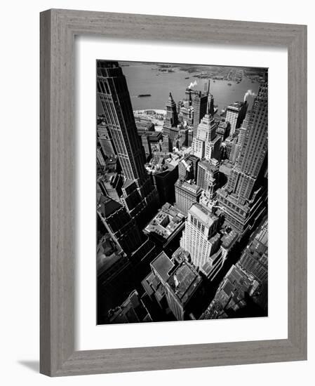 Birds Eye View of New York City Looking Southeast Downtown Towards Battery Park-Andreas Feininger-Framed Photographic Print