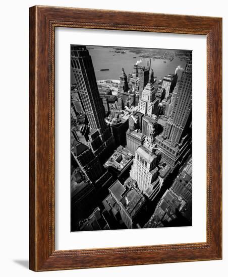 Birds Eye View of New York City Looking Southeast Downtown Towards Battery Park-Andreas Feininger-Framed Photographic Print