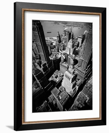 Birds Eye View of New York City Looking Southeast Downtown Towards Battery Park-Andreas Feininger-Framed Photographic Print