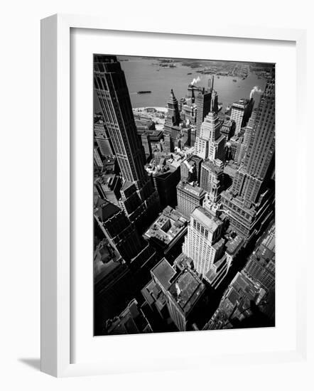 Birds Eye View of New York City Looking Southeast Downtown Towards Battery Park-Andreas Feininger-Framed Photographic Print