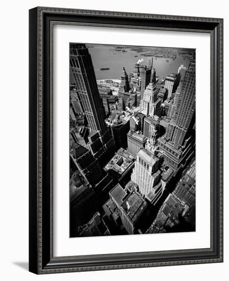 Birds Eye View of New York City Looking Southeast Downtown Towards Battery Park-Andreas Feininger-Framed Photographic Print