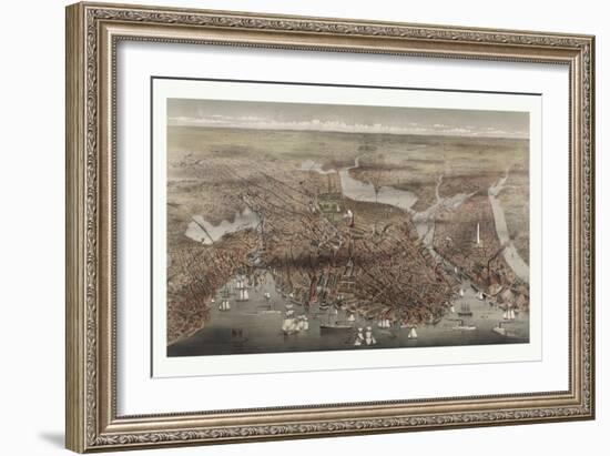 Birds Eye View of the City of Boston, Circa 1873, USA, America-Currier & Ives-Framed Giclee Print