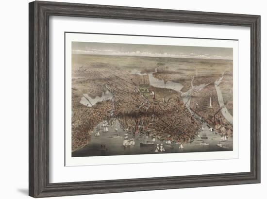 Birds Eye View of the City of Boston, Circa 1873, USA, America-Currier & Ives-Framed Giclee Print