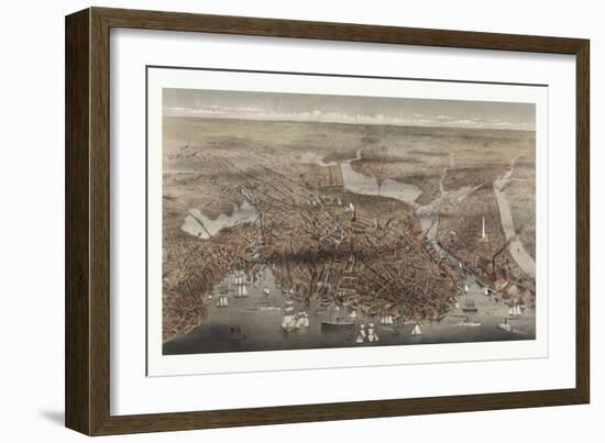 Birds Eye View of the City of Boston, Circa 1873, USA, America-Currier & Ives-Framed Giclee Print