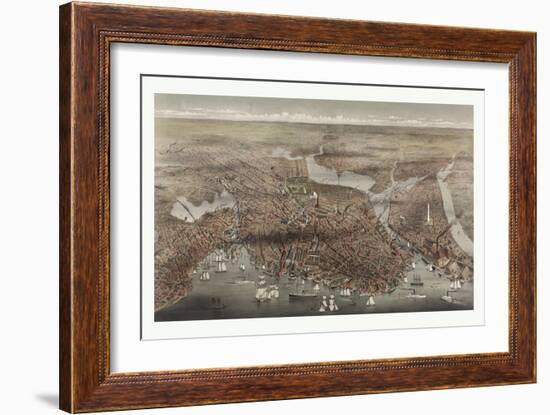 Birds Eye View of the City of Boston, Circa 1873, USA, America-Currier & Ives-Framed Giclee Print