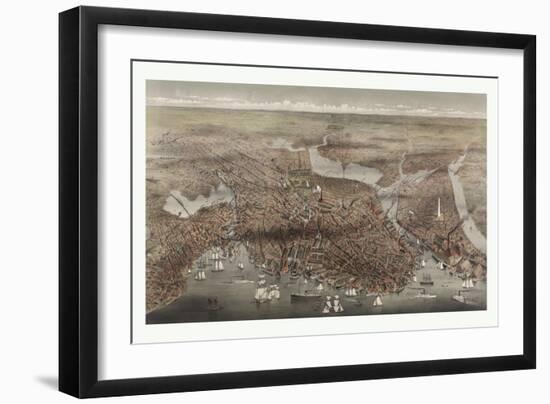 Birds Eye View of the City of Boston, Circa 1873, USA, America-Currier & Ives-Framed Giclee Print