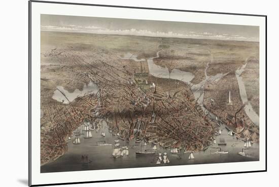 Birds Eye View of the City of Boston, Circa 1873, USA, America-Currier & Ives-Mounted Giclee Print