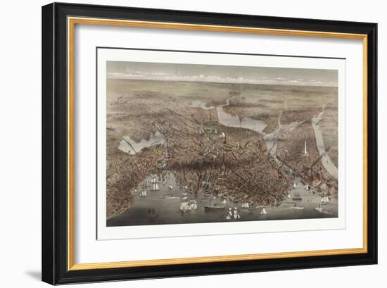 Birds Eye View of the City of Boston, Circa 1873, USA, America-Currier & Ives-Framed Giclee Print