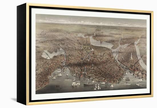 Birds Eye View of the City of Boston, Circa 1873, USA, America-Currier & Ives-Framed Premier Image Canvas