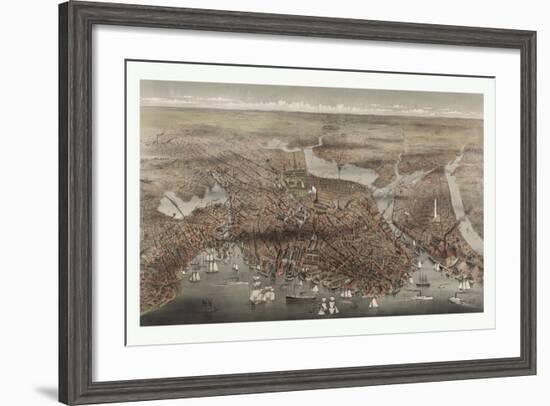 Birds Eye View of the City of Boston, Circa 1873, USA, America-Currier & Ives-Framed Giclee Print