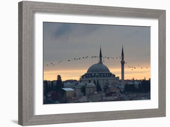 Birds Fly by a Mosque at Sunset-Alex Saberi-Framed Photographic Print