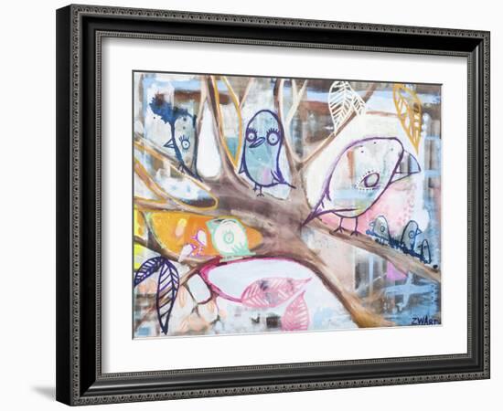 Birds On A Branch-Zwart-Framed Giclee Print