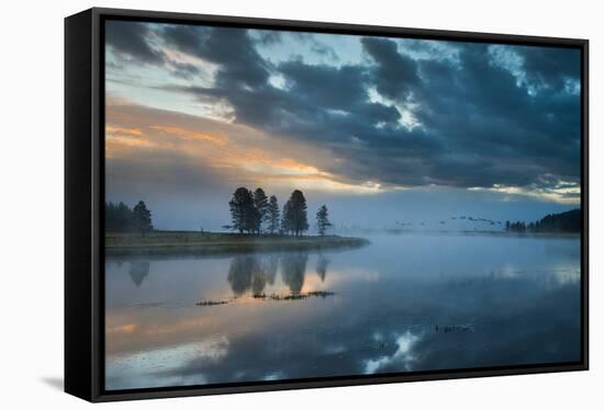 Birds On A Sunrise Flight Over The Yellowstone River In The Hayden Valley-Bryan Jolley-Framed Stretched Canvas