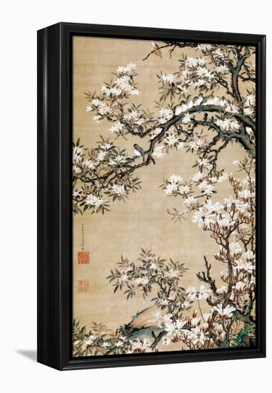 Birds on Aronia Branch-Jakuchu Ito-Framed Premier Image Canvas