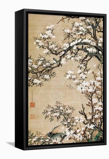 Birds on Aronia Branch-Jakuchu Ito-Framed Premier Image Canvas