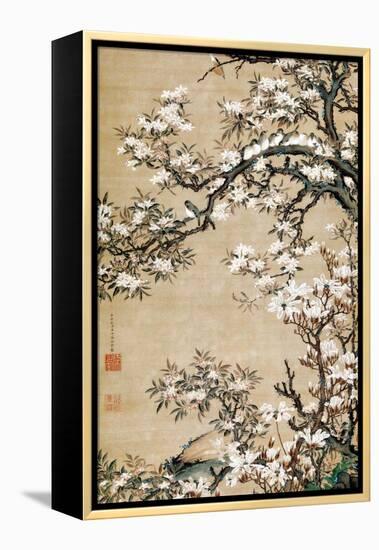 Birds on Aronia Branch-Jakuchu Ito-Framed Premier Image Canvas