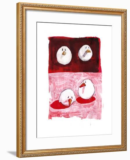 Birds on Black and White on Red-Thomas MacGregor-Framed Giclee Print