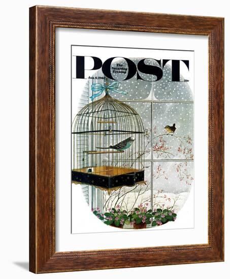 "Birdtalk," Saturday Evening Post Cover, January 6, 1962-Gyo Fujikawa-Framed Premium Giclee Print