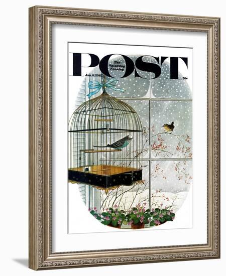 "Birdtalk," Saturday Evening Post Cover, January 6, 1962-Gyo Fujikawa-Framed Giclee Print