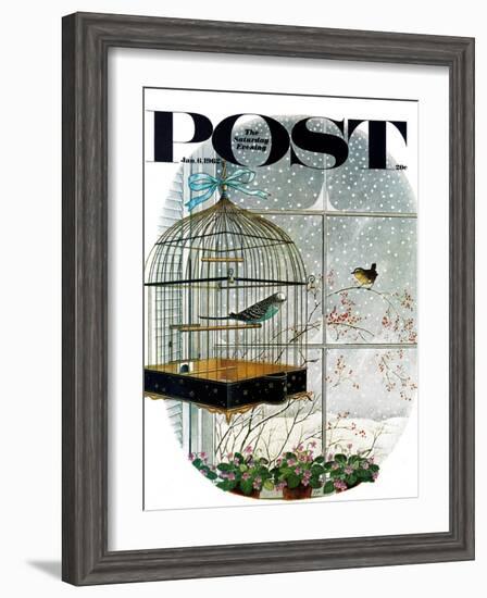 "Birdtalk," Saturday Evening Post Cover, January 6, 1962-Gyo Fujikawa-Framed Giclee Print