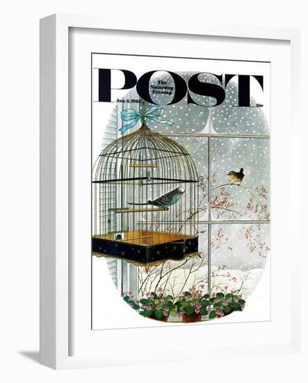 "Birdtalk," Saturday Evening Post Cover, January 6, 1962-Gyo Fujikawa-Framed Giclee Print