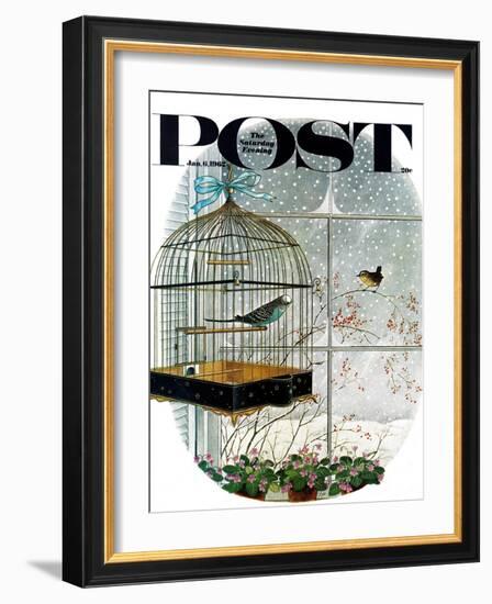 "Birdtalk," Saturday Evening Post Cover, January 6, 1962-Gyo Fujikawa-Framed Giclee Print