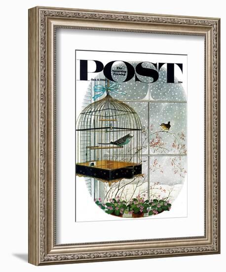 "Birdtalk," Saturday Evening Post Cover, January 6, 1962-Gyo Fujikawa-Framed Giclee Print