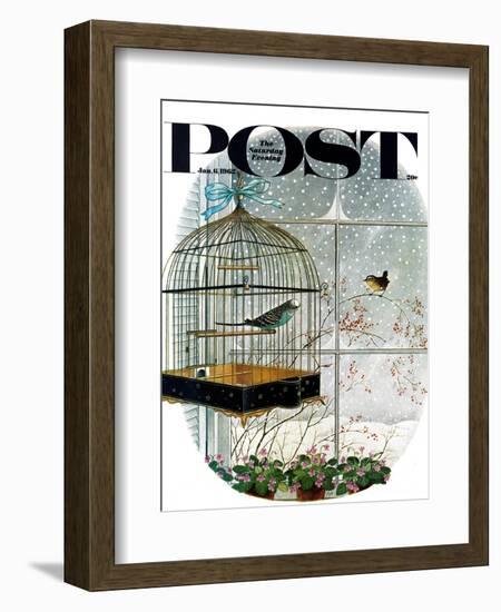 "Birdtalk," Saturday Evening Post Cover, January 6, 1962-Gyo Fujikawa-Framed Giclee Print