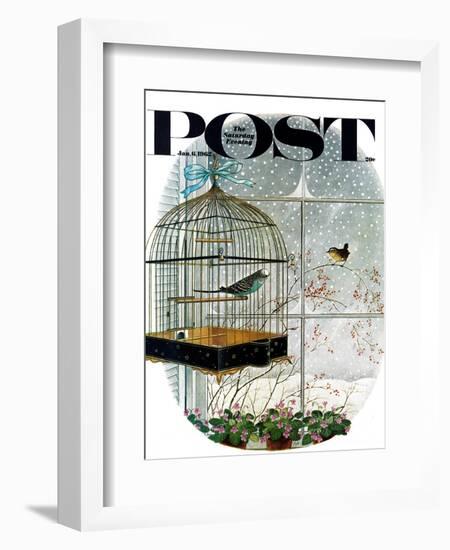 "Birdtalk," Saturday Evening Post Cover, January 6, 1962-Gyo Fujikawa-Framed Giclee Print