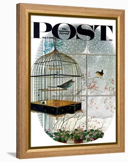 "Birdtalk," Saturday Evening Post Cover, January 6, 1962-Gyo Fujikawa-Framed Premier Image Canvas