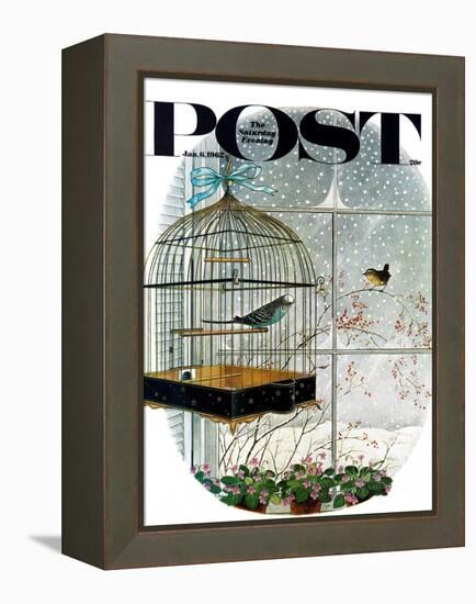 "Birdtalk," Saturday Evening Post Cover, January 6, 1962-Gyo Fujikawa-Framed Premier Image Canvas