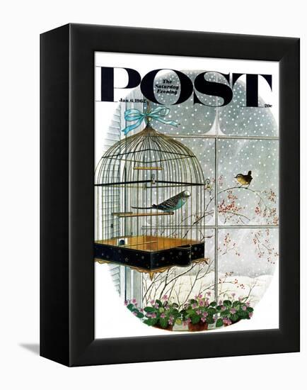 "Birdtalk," Saturday Evening Post Cover, January 6, 1962-Gyo Fujikawa-Framed Premier Image Canvas