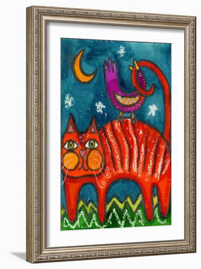 Birdy Got My Tail Kitty-Wyanne-Framed Giclee Print