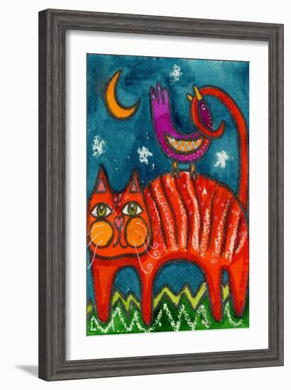 Birdy Got My Tail Kitty-Wyanne-Framed Giclee Print