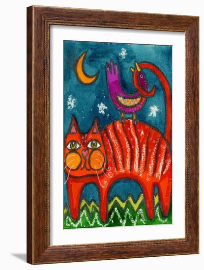 Birdy Got My Tail Kitty-Wyanne-Framed Giclee Print