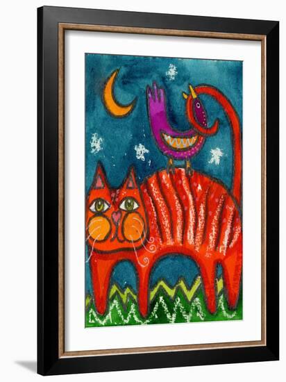 Birdy Got My Tail Kitty-Wyanne-Framed Giclee Print