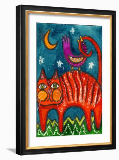 Birdy Got My Tail Kitty-Wyanne-Framed Giclee Print