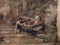 'View at Clovelly, with Stranded Boat and Figures', 1882, (1935)-Birket Foster-Giclee Print