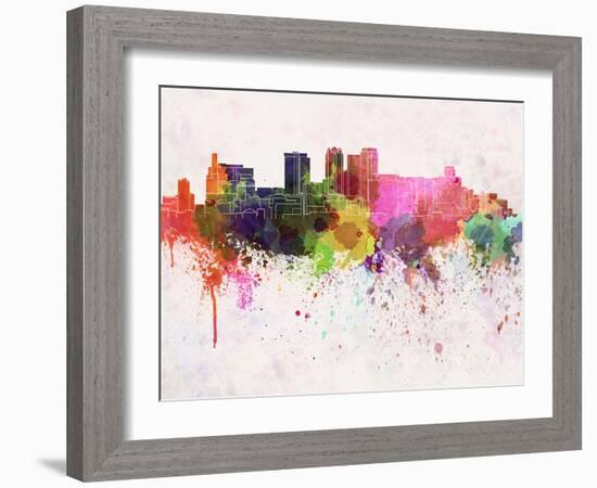 Birmingham Al Skyline in Watercolor Background-paulrommer-Framed Art Print