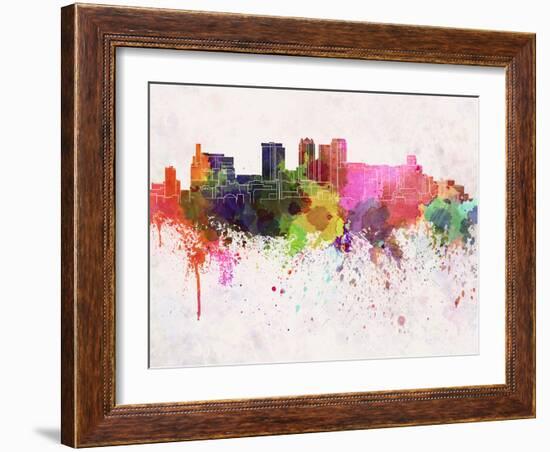 Birmingham Al Skyline in Watercolor Background-paulrommer-Framed Art Print